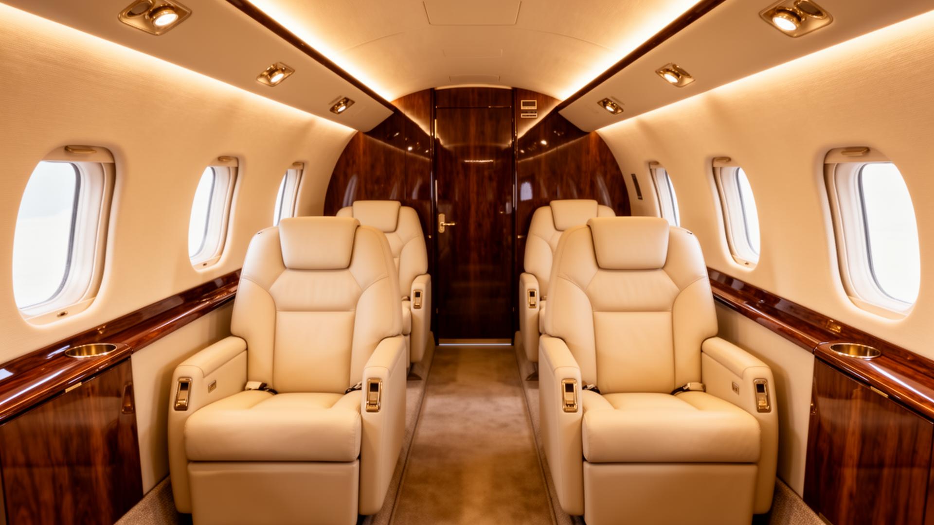 Luxury private jet cabin interior